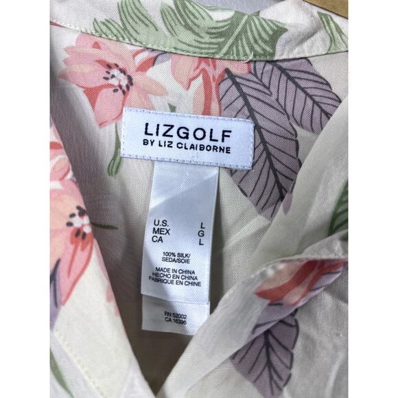 Cream Vintage Silk Liz Claiborne Floral Button Up L - Picture 2 of 5